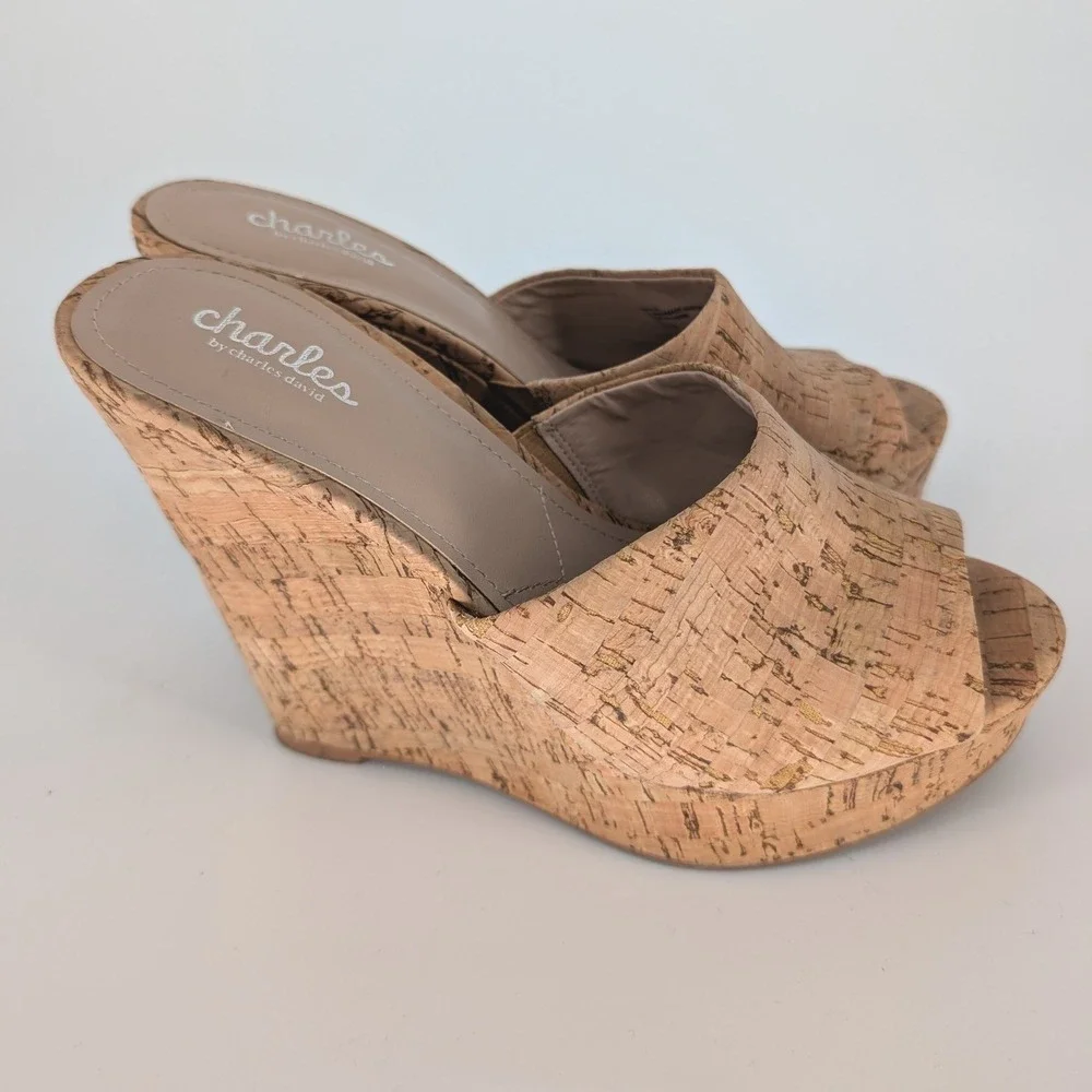 Charles David Amilia‎ Cork Wedge Women 9.5 Natural Platform Slide Boho Chic Y2K